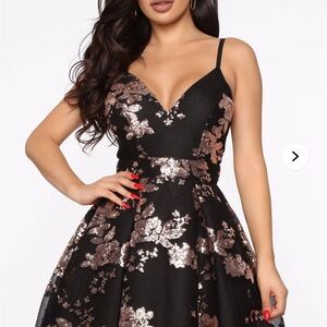 Elegant Black and Gold Floral Dress